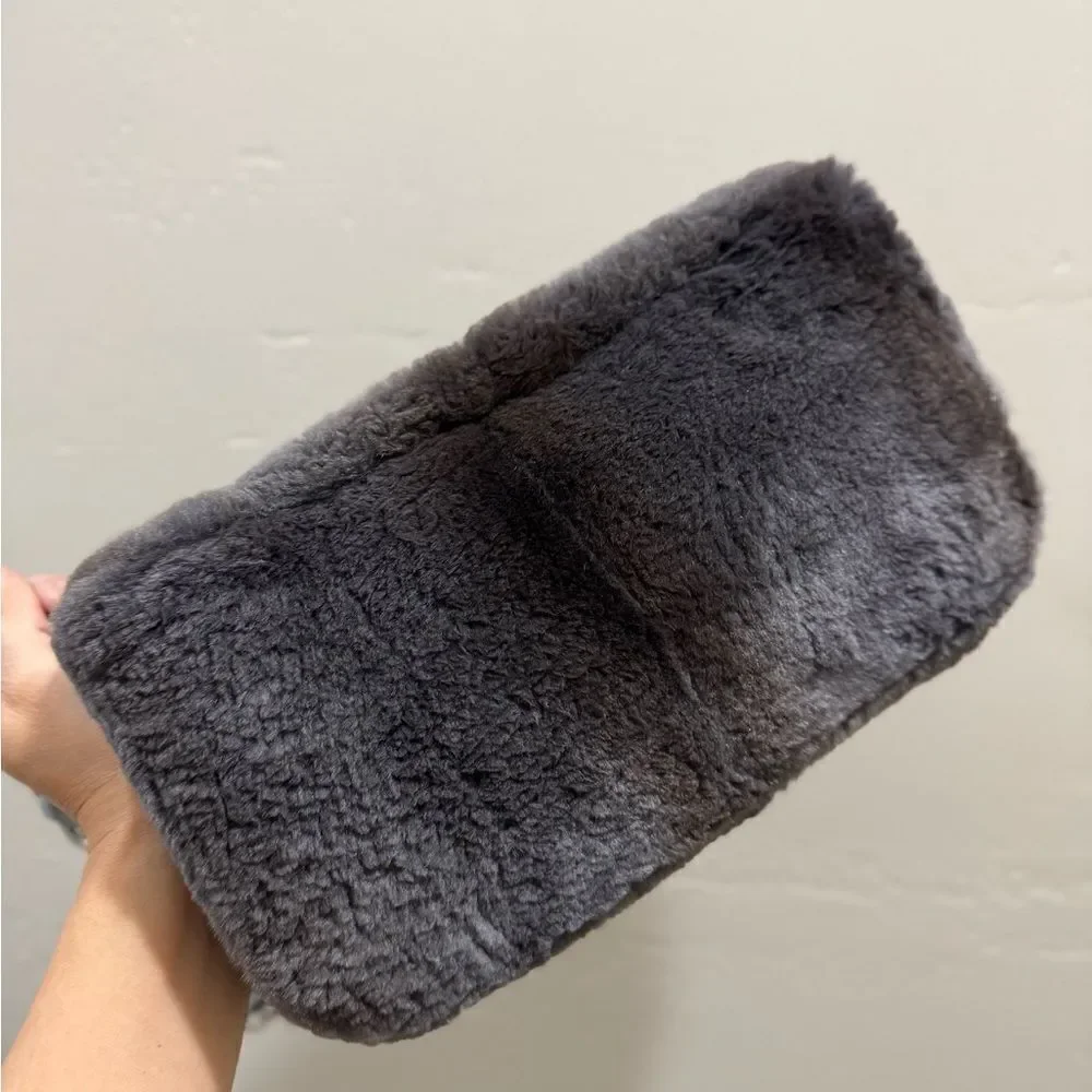 Gray Real Sheared Beaver Fur Handmade Double Zip Pillow Shoulder Bag/ Crossbody